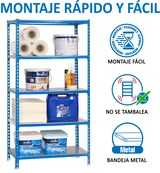 thumbnail of SimonRack Estantería Metálica, 2000x1200x500 mm, 5 Alturas, Bandeja Metal, 200 kg de Punto Flexión, Azul/Galva - Simonclick