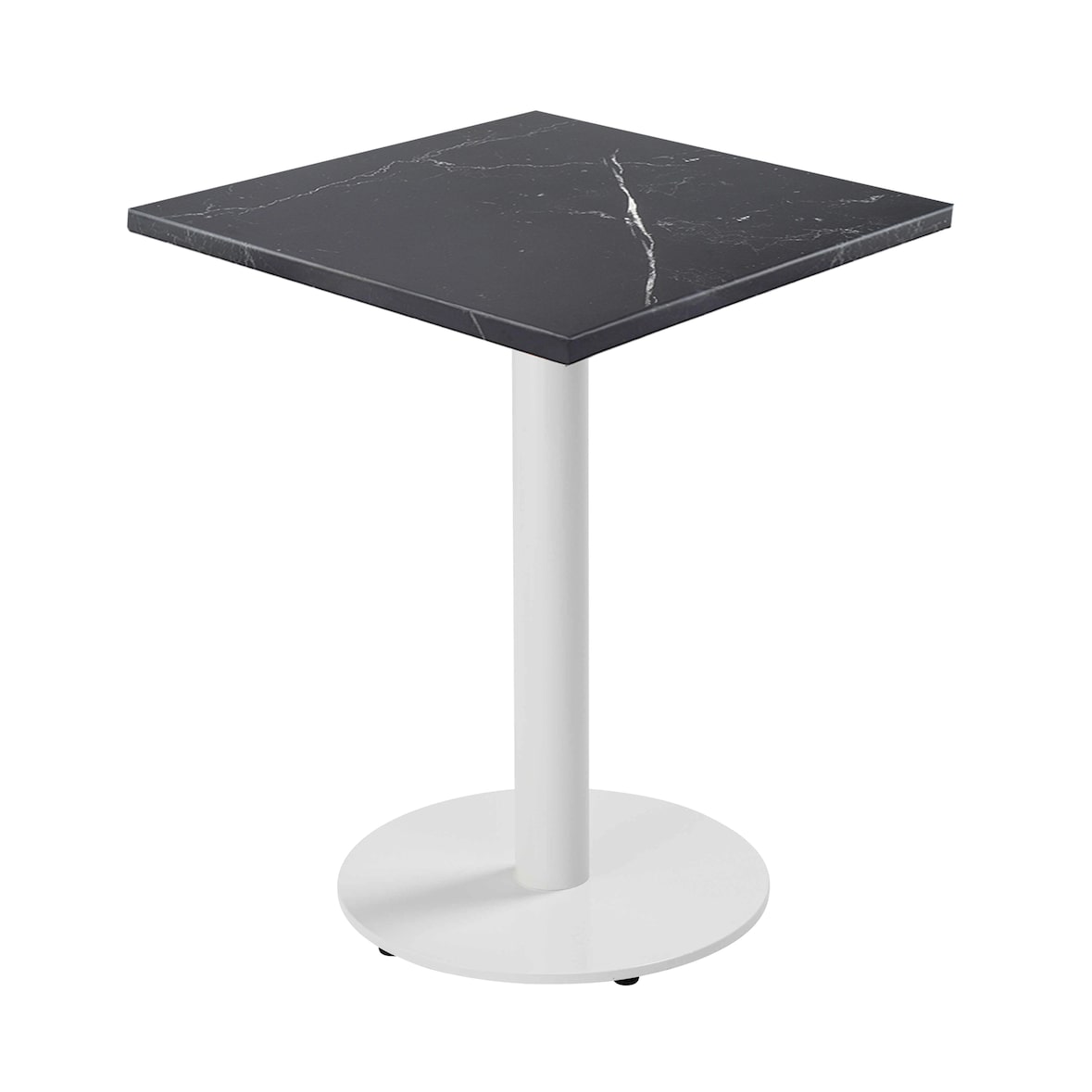 Table à manger carrée 60 cm pied blanc et revêtement marbre noir