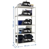 thumbnail of PROREGAL Schwerlastregal MULI | HxBxT 180x80x40cm | 5 Fachböden | Fachlast 150kg | Weiß | Lagerregal Kellerregal Werkstattregal Metallregal