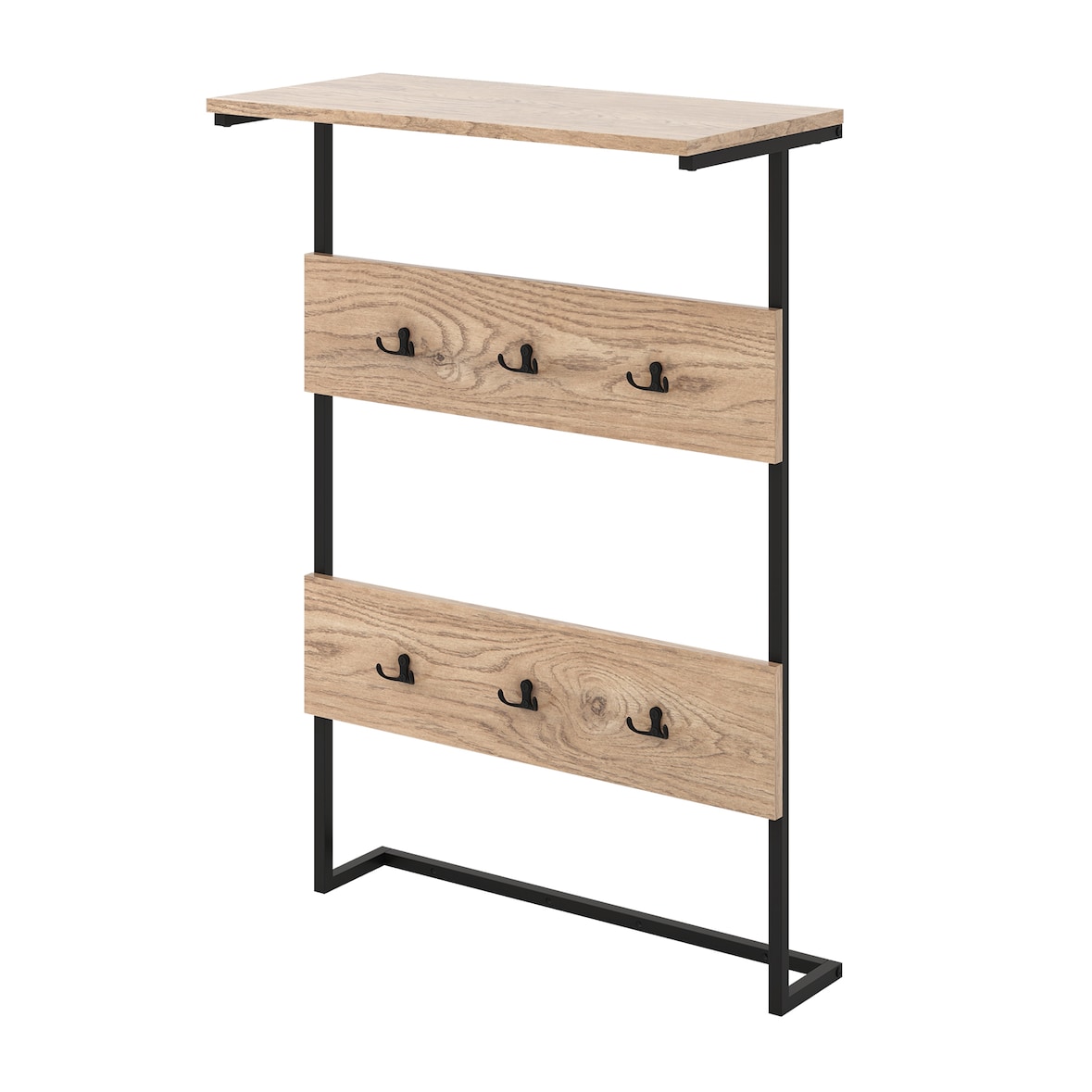 COSTWAY Cabide de parede com prateleira, prateleira de parede com 6 ganchos, cabide industrial com estrutura metálica, natural