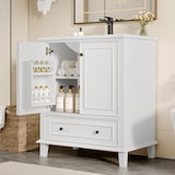 thumbnail of Badezimmerschrank 76x46x87 cm mit Waschbecken, Weiß, mit Massivholzbeinen und feuchtigkeitsbeständigen Eigenschaften