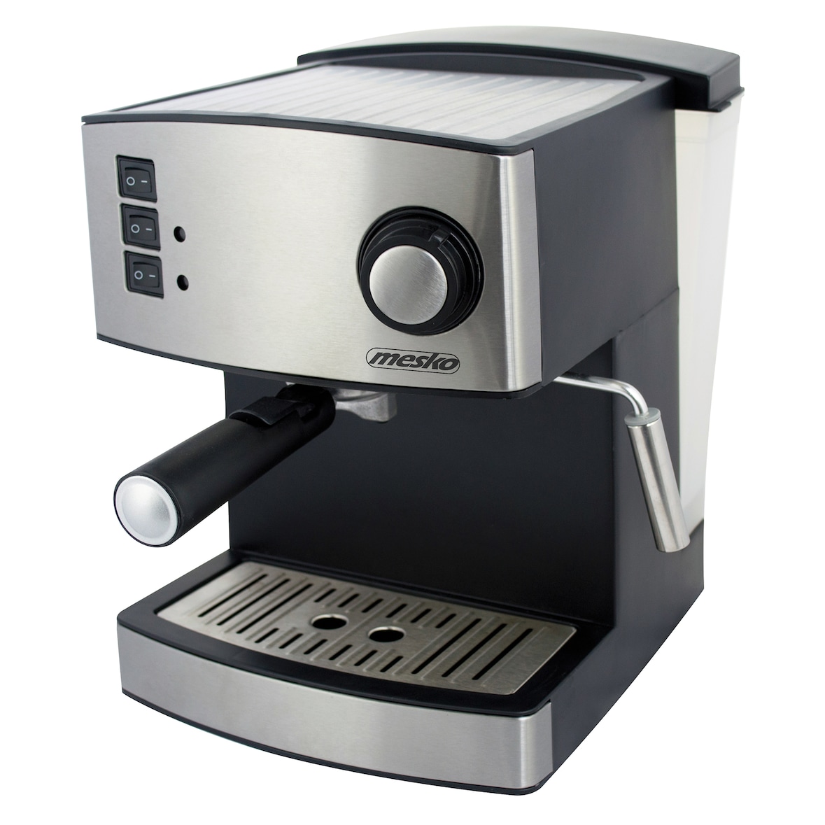 Mesko MS 4403 Cafetera Expresso Manual 15 bares 1,6 L, Brazo Doble Salida, Espumador Leche, Calientatazas, 850W, Prata
