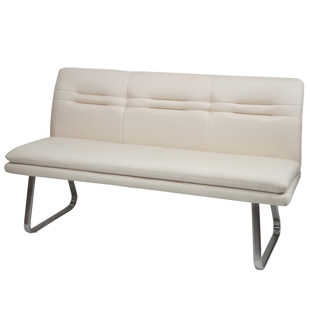 Sitzbank | HxBxT 90x160x58cm | Sitzhöhe 49cm | Rückenlehne Stoff/Textil Edelstahl gebürstet | Creme-Beige 160cm | Esszimmerbank Bank Polsterbank