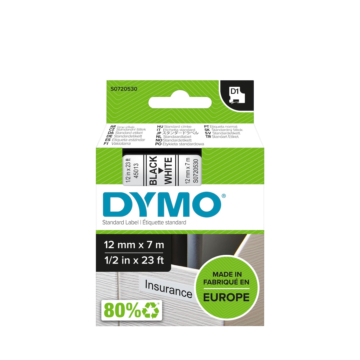 DYMO Original D1 Schriftband für Labelmanager, 12mm breite 7m Länge schwarz auf weiß S0720530