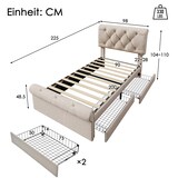 thumbnail of Polsterbett 90x200 cm mit Stauraum, 2 Schubladen und höhenverstellbarem Kopfteil – Chesterfield-Design in Natur