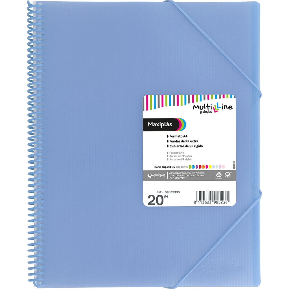 Ficheiro 40 capas com espiral A4 Maxiplás Multiline Azul claro