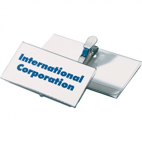Schild I DURABLE Namensschild mit Krokoklemme, transparent, Hartfolie, 75x40mm, 25/VE