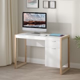 thumbnail of HOMCOM Mesa de Escritorio con Cajón Armario Patas Rectangulares 112,5x50x75,5 cm Blanco