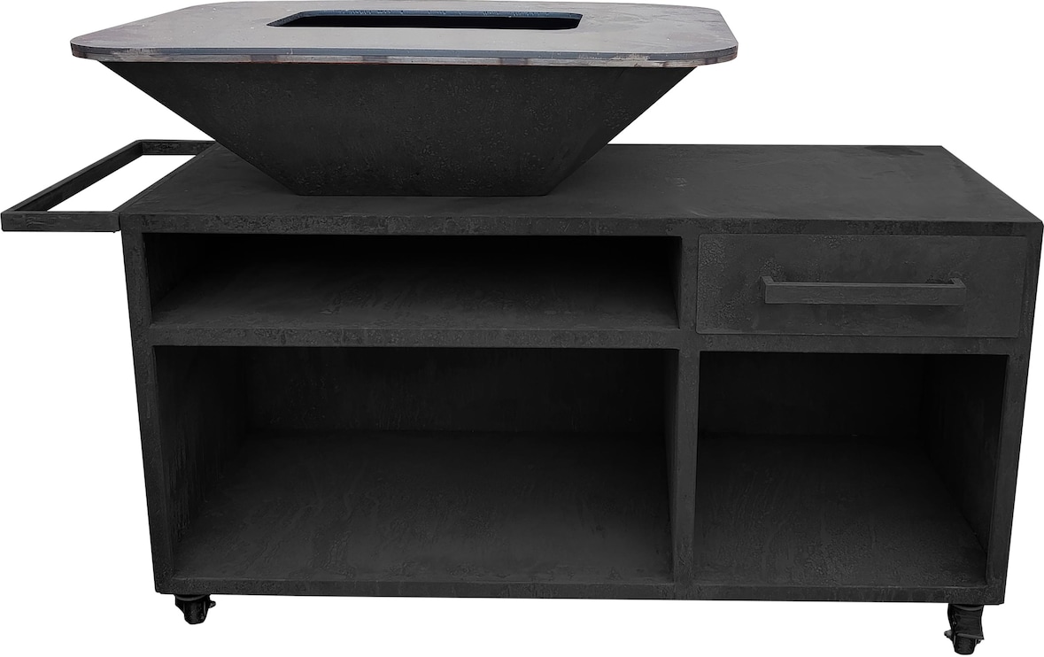 PURLINE Barbecue grande con mobile in acciaio nero con piano cottura e grill EFP56RECT B