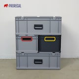 thumbnail of PROREGAL SuperSparSet 8x Eurobox NextGen Color mit Auflagedeckel & Verschlüsse, HxBxT 22x30x40cm, 20L, Grau, Griffe schwarz zu, Eurobehälter