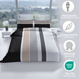 thumbnail of Baumwolle Bettwäsche Set 155x200 cm 80x80 cm Grau Beige Gestreift mit Reißverschluss