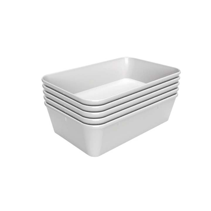 Set mit 5 glatten Präsentationsschalen (B)190 x (T)300 mm, aus weißem Melamin, hitzebeständig