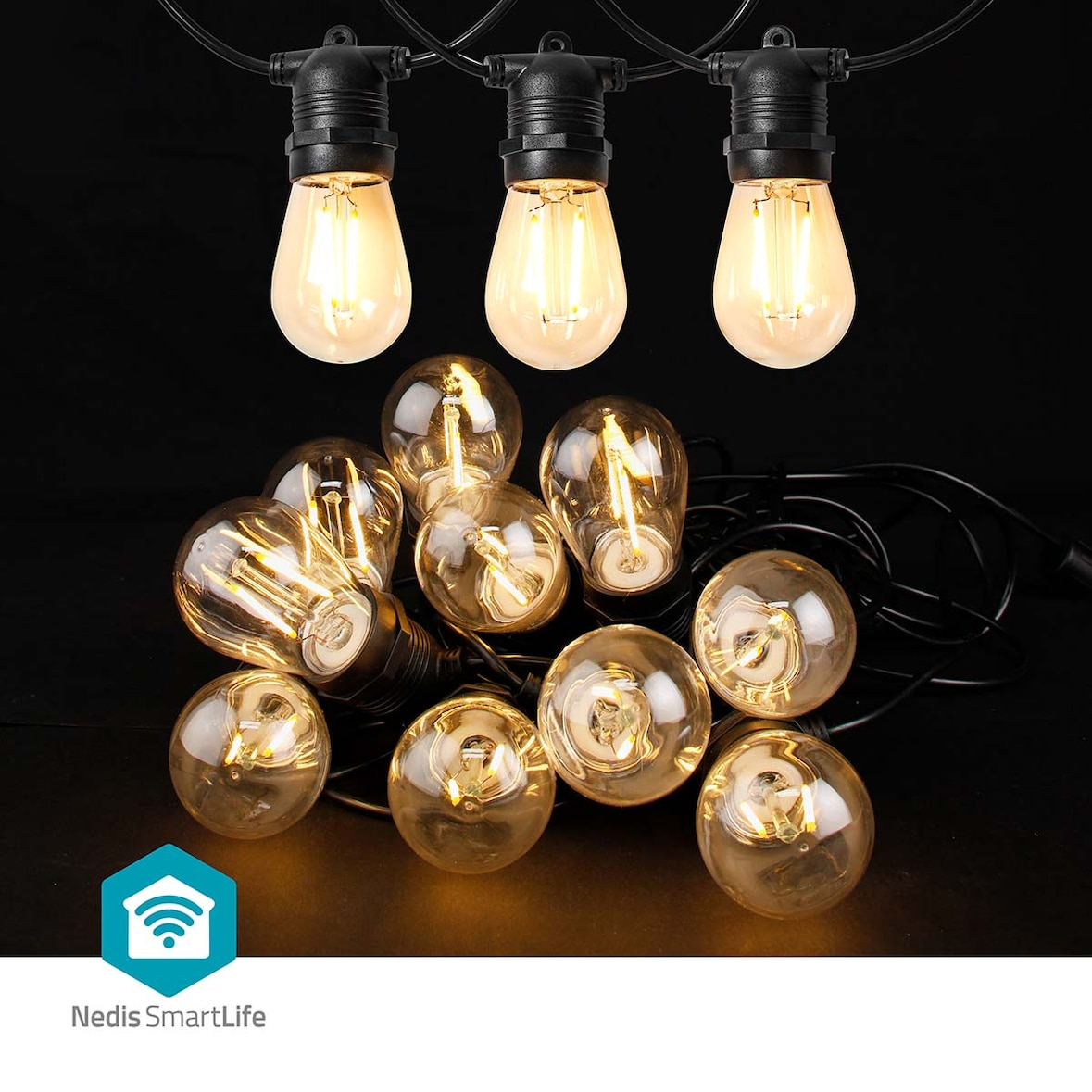 Nedis SmartLife-Dekorationsleuchten - Party-Lichter - Wi-Fi - Warmweiss - 10 LED's - 9.00 m - Android - Lampendurchmesser: 45 mm