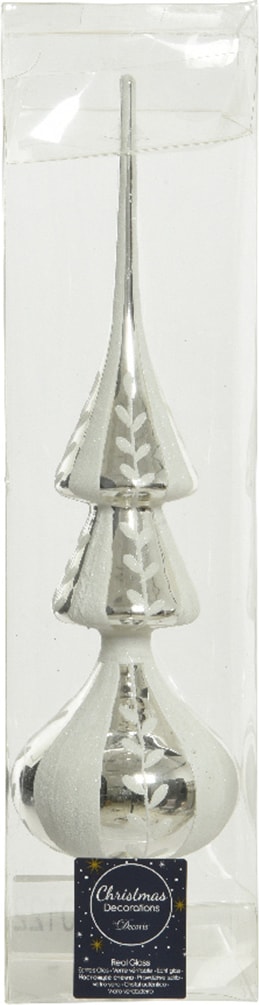Christbaumspitze Glas 34cm Tannenbaumspitze Weihnachtsbaumspitze Motiv weiß