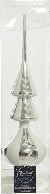 thumbnail of Christbaumspitze Glas 34cm Tannenbaumspitze Weihnachtsbaumspitze Motiv weiß