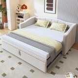 thumbnail of Polsterbett ausziehbar Schlafsofa 90x200 auf 180x200 Lattenrost Samtstoff MDF Gästebett platzsparend modern Beige