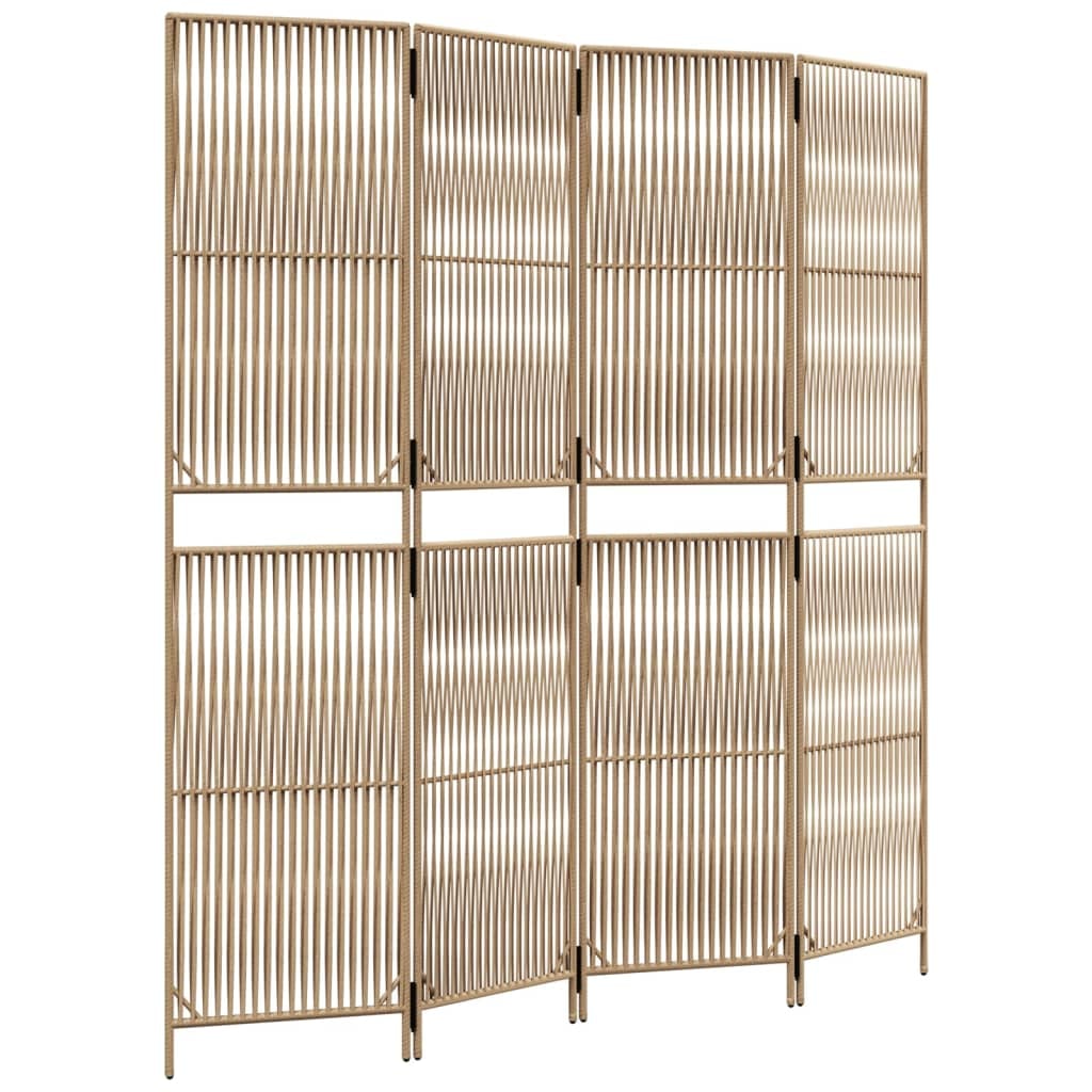 Décoshop26 - Paravent séparateur de pièce cloison 4 panneaux en résine tressée beige et acier DEC030830