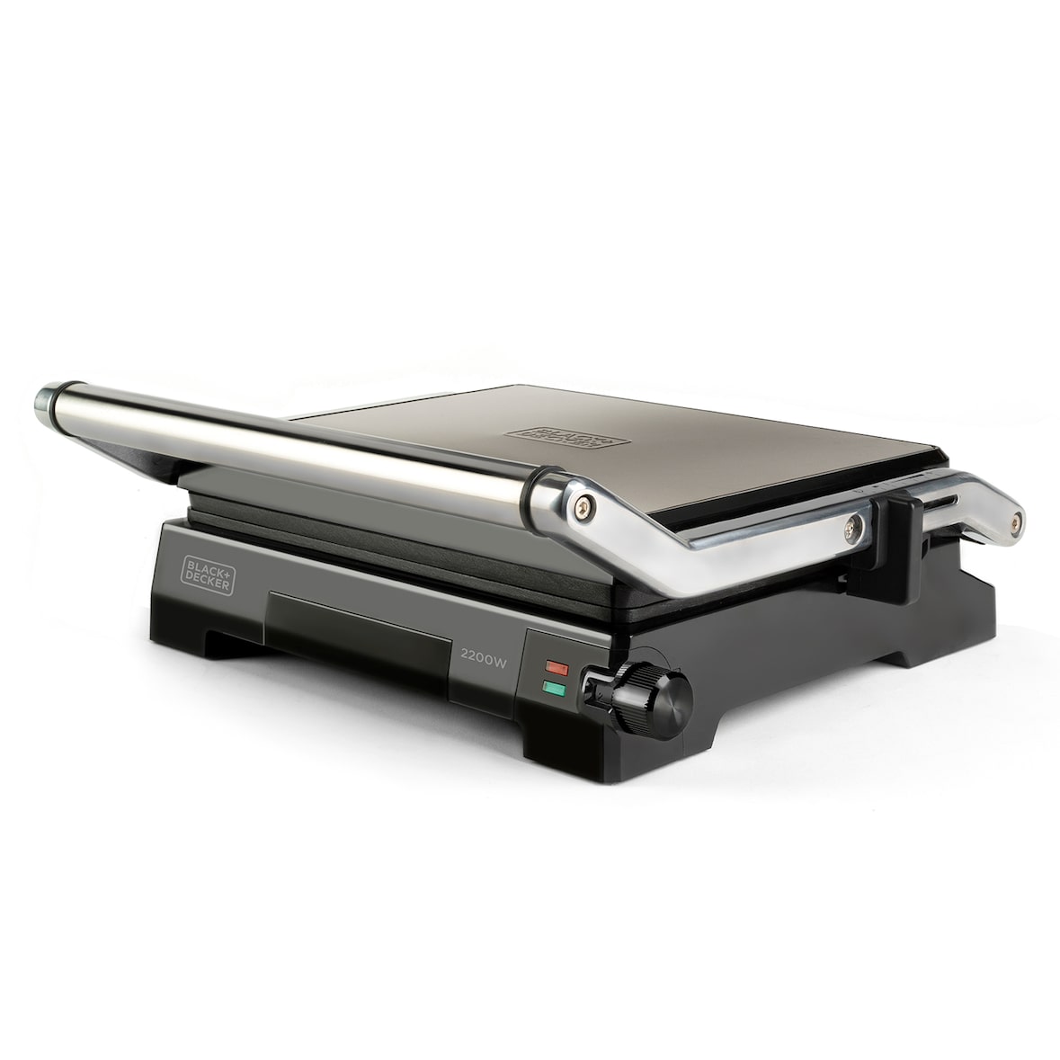 BLACK+DECKER BXGR2200E Grill, plancha de asar de 2200W, apertura 180º, placa antiadherente libre de PFOA, placas de 14.5 x 23 cm, tapa autoajustable