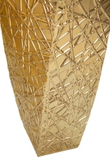 thumbnail of Paar quadratische Vasen aus goldfarbenem Metall – Design mit linearer Reliefstruktur im Glam-Stil, 34 x 34 x 90 cm