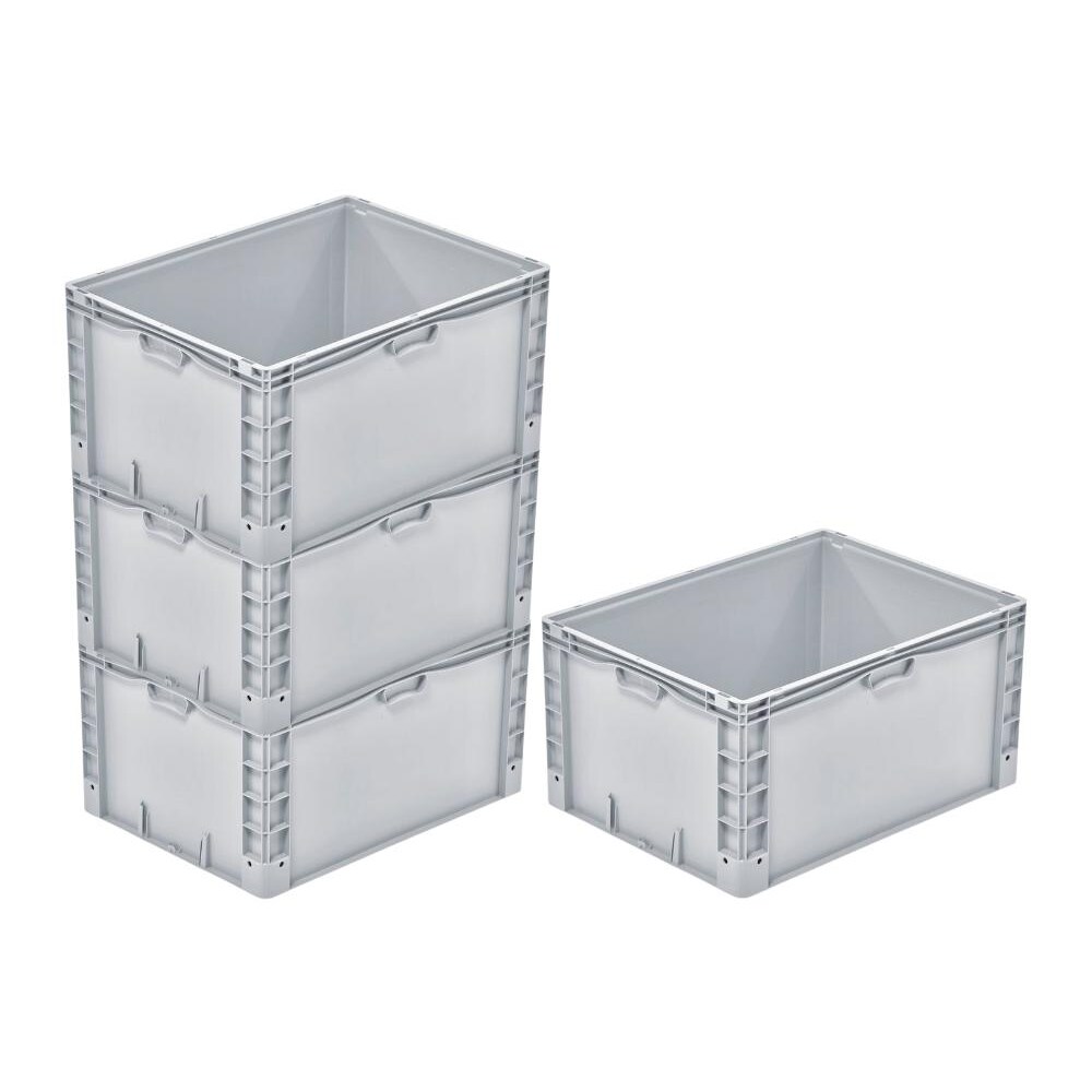 PROREGAL 4x Euro-Norm Großbehälter | HxBxT 42x60x80cm | 168 Liter | Verstärkter Boden | Grau  | Eurobehälter