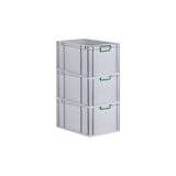 thumbnail of PROREGAL 3x Eurobox NextGen Color | HxBxT 22x40x60cm | 65 Liter | Griffe grün geschlossen | Verstärkter Boden | Eurobehälter