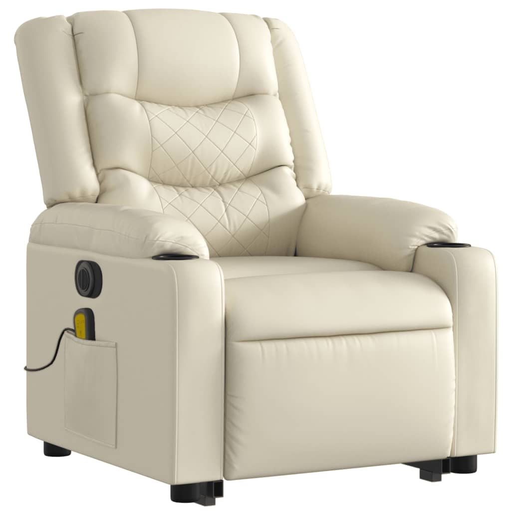 vidaXL Massagesessel mit Aufstehhilfe Elektrisch Creme Kunstleder