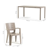 thumbnail of Ensemble table et 6 chaises d’extérieur, table rectangulaire 156x78 cm, structure en fer et chaises en résine avec accoudoirs - Thomas+Anita/Champagne