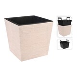 thumbnail of 1 Blumentopf mit Einsatz 24x23,5cm Kunststoff Pflanzgefäß Pflanzeinsatz Henkel Blumenübertopf eckig Aussenbereich Innenbereich Pflanzentopf Hellbeige
