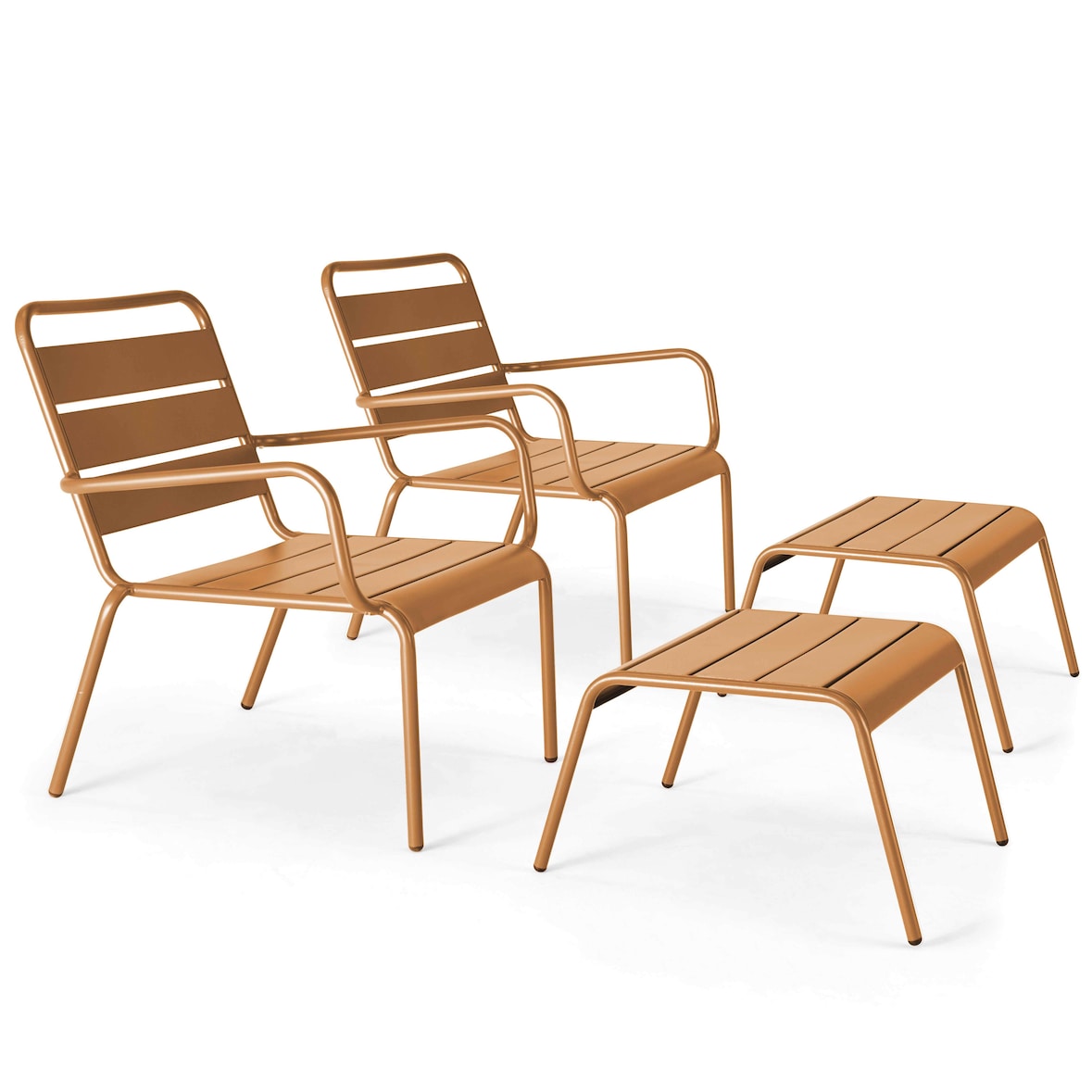 Oviala Set van 2 karamelkleurige metalen relaxfauteuils met voetensteun