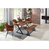 thumbnail of Esstisch Baumkante Akazie nussbaumfarben 260 x 100 cm geschlossenes X-Gestell schwarz KASIMIR