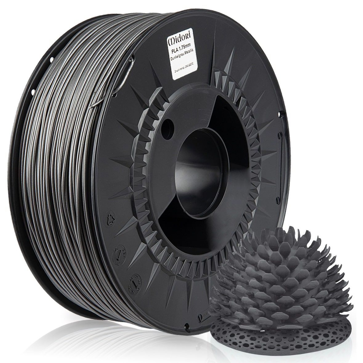 5 x MIDORI® 3D Drucker 1,75mm PLA Filament 1kg Spule Rolle Premium Dunkelgrau Metallic