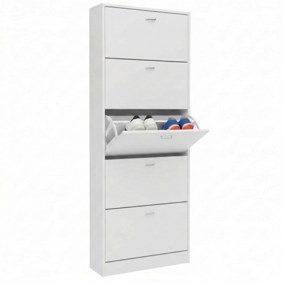 Scarpiera Salvaspazio 5 Ante Mobile Ingresso Slim Legno 63x24x185 cm - Bianco
