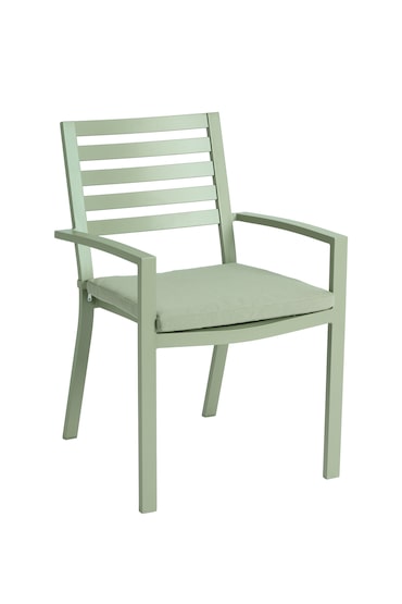 METRO PROFESSIONAL Cadeira empilhável com apoios para os braços, incl. almofada, alumínio/poliéster verde azeitona