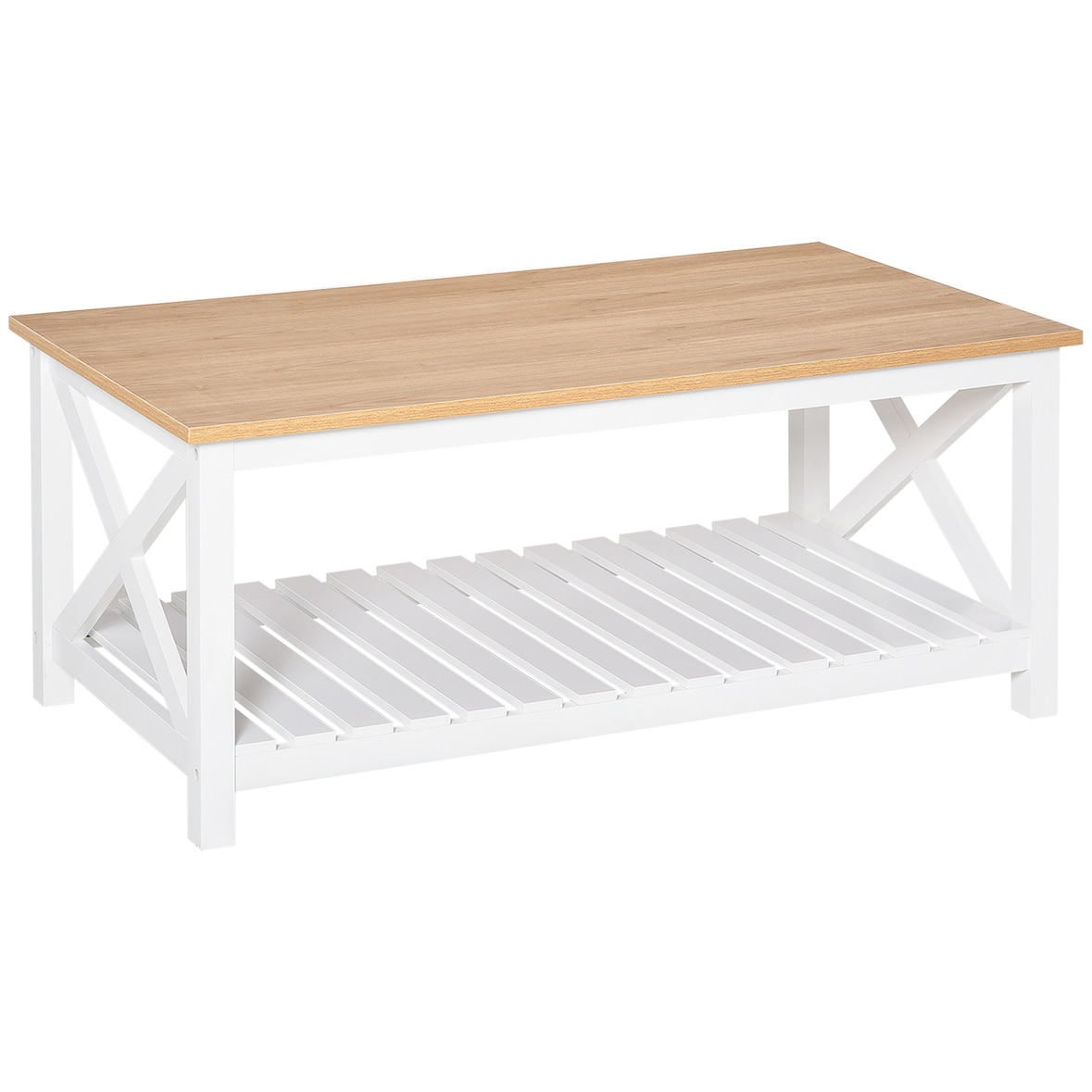 HOMCOM Mesa de Centro para Sala de Estar Mesa de Café com Prateleira de Armazenamento Inferior 116x60x48cm Madeira Natural e Branco