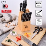 thumbnail of Renberg - Messenset van roestvrij staal met houten standaard 15,2 x 10,2 x 33,4 cm