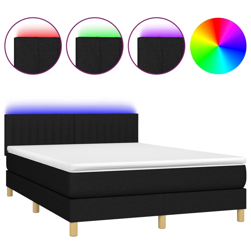 vidaXL Boxspringbett mit Matratze & LED Schwarz 140x200 cm Stoff