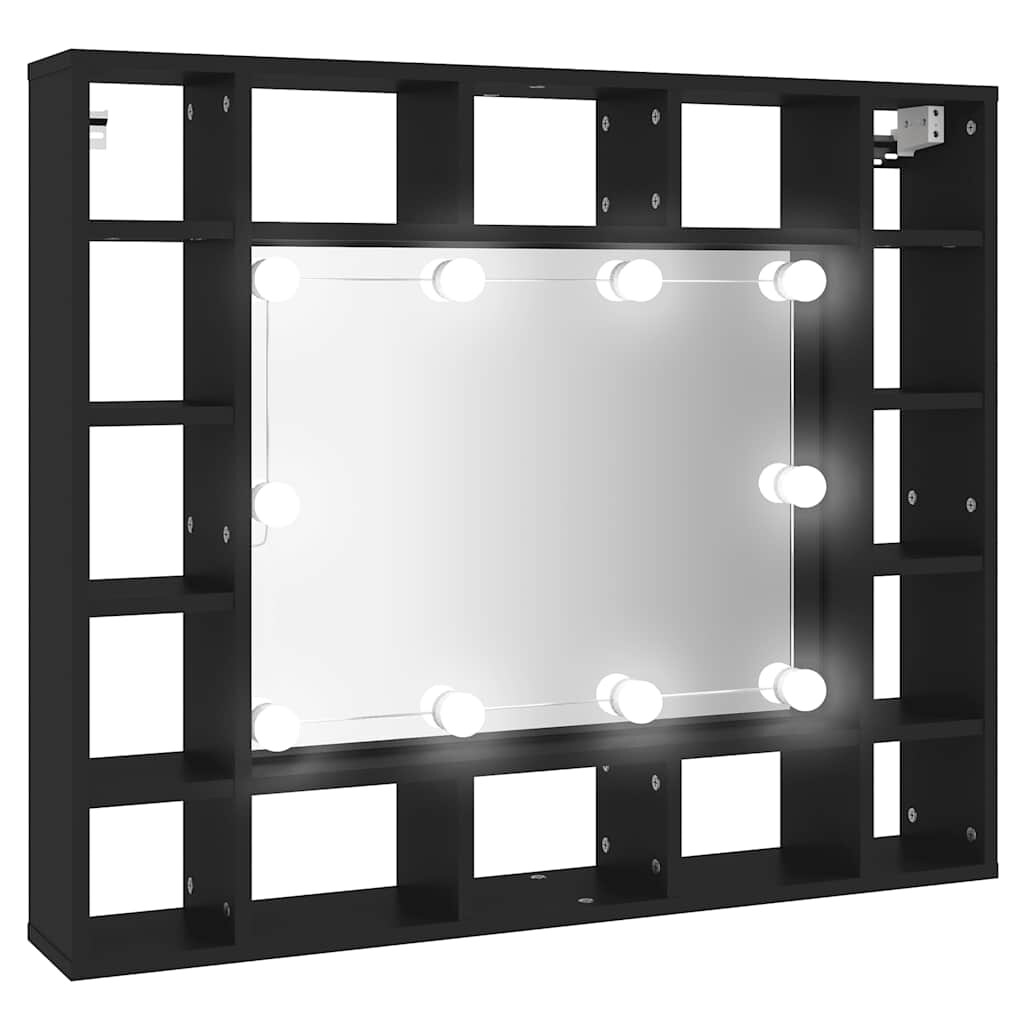 vidaXL Spiegelkast met LED-verlichting 91x15x76,5 cm zwart