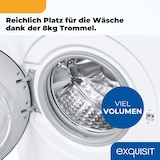 thumbnail of Exquisit Waschmaschine 8kg, Energieeffizienzklasse A, max. 1400 U/Min, Schnellprogramm, Aquastop, ECO, 16 Waschprogramme, WA58014-340A weiss