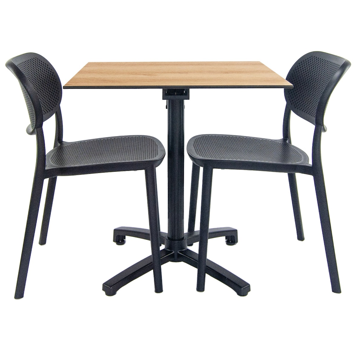 Restootab - set tavolo pieghevole da esterno 70x70cm con 2 sedie, piano laminato HPL legno delano