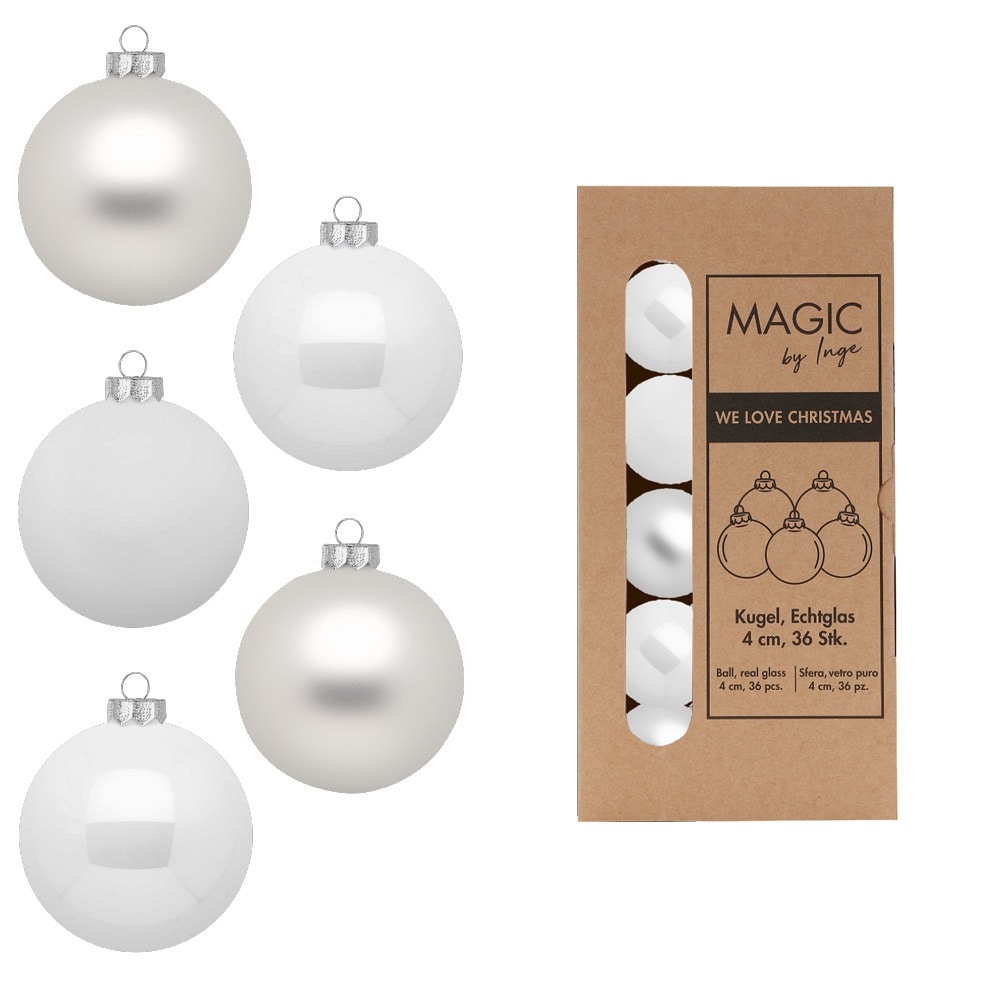 36 Weihnachtskugeln 4cm Glas Christbaumkugeln Weihnachtsbaumkugeln klein weiß