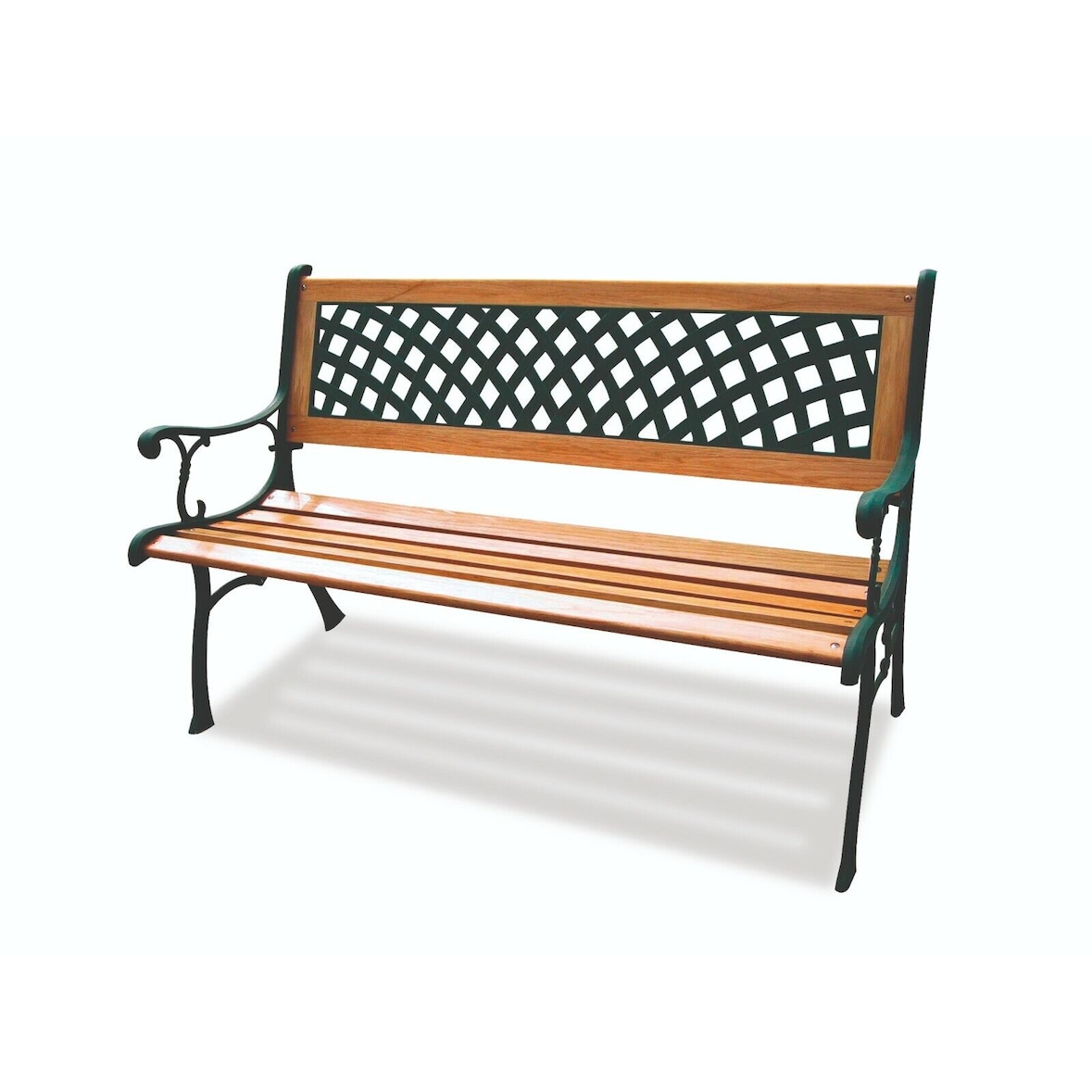 Garden Friend Banc Rombo structure en fonte insert en ABS et lattes en bois dimensions h 74x52x125 cm vert/bois naturel
