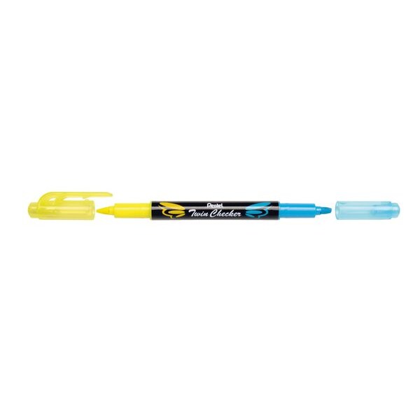 Pentel Textmarker 'TWIN CHECKER', 2 Spitzen, gelb/blau