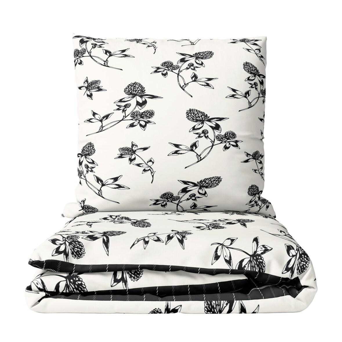 Bettwäsche Set Baumwolle 135x200 Renforce Weiß Schwarz Blumen design Wendeseite Kariert Reißverschluss