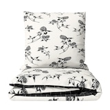 thumbnail of Bettwäsche Set Baumwolle 135x200 Renforce Weiß Schwarz Blumen design Wendeseite Kariert Reißverschluss
