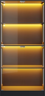 thumbnail of Merax LED-vitrinekast 80x35x170 cm, moderne zwart glazen vitrine, collectievitrine met app-bediening, 4 niveaus, push-to-open deuren