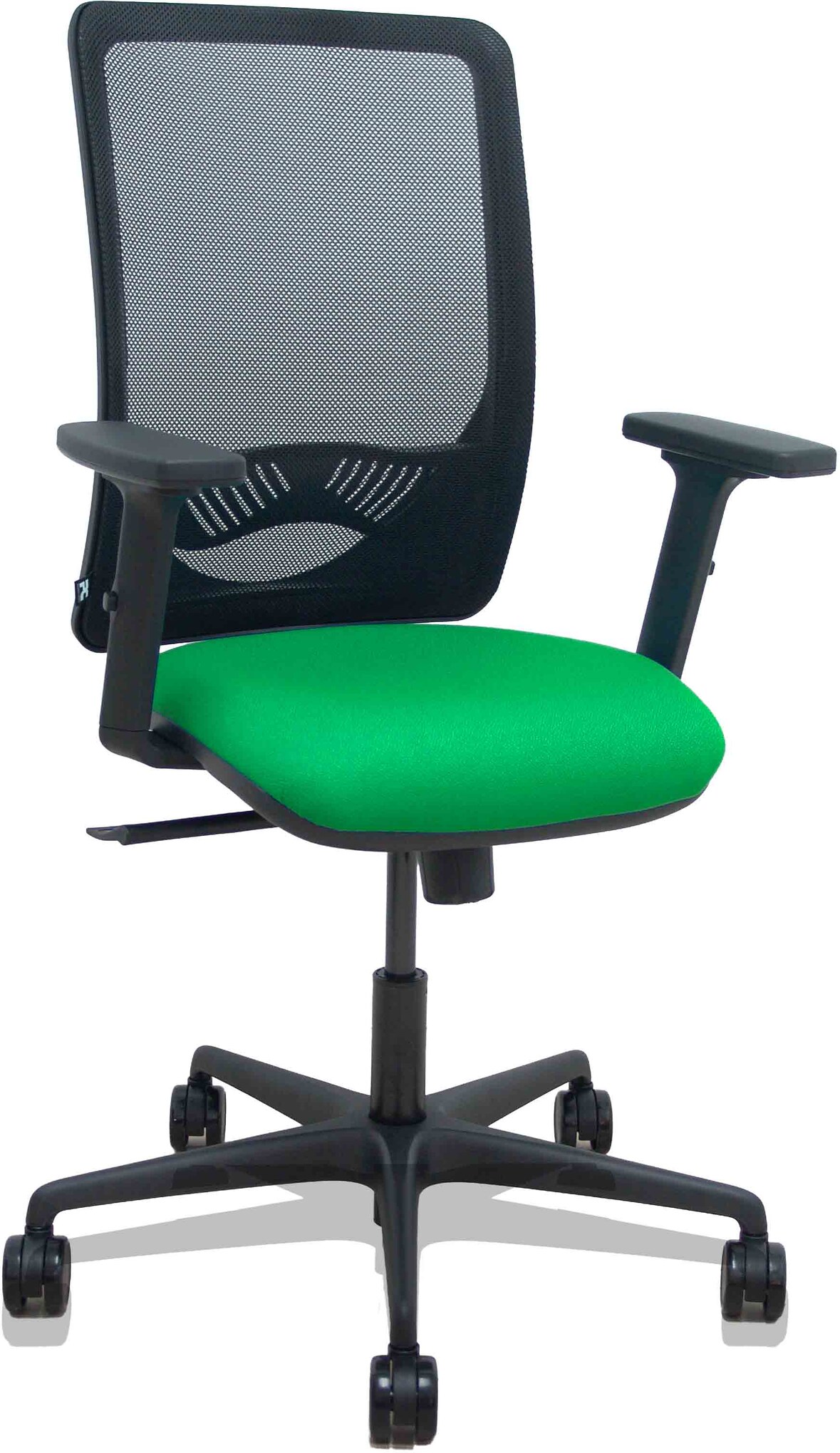 Silla Zulema sincro malla negra asiento bali verde brazos 2D ruedas 65mm