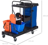 thumbnail of Reinigungswagen Putzwagen Systemwagen Schwarz 111x63x103 cm mit 4 Rollen zwei Ablagen abnehmbarem Auswringer Abfallsack und zwei 18 Liter Eimern