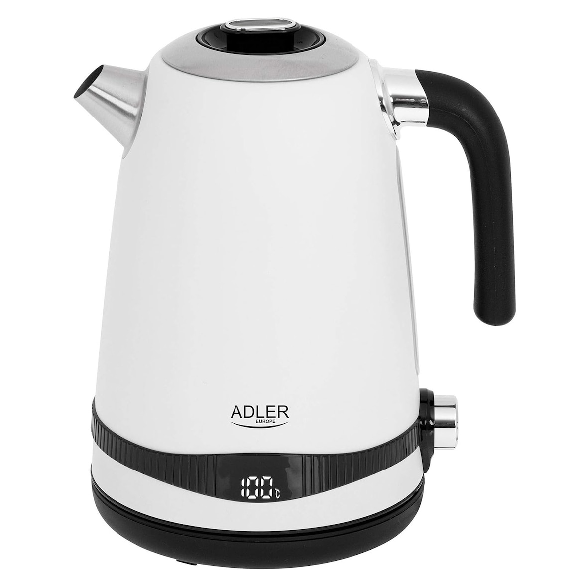 Adler AD1295 Elektrischer Wasserkocher, Fassungsvermögen 1,7L, BPA-frei, Temperaturregelung, Edelstahl, Kabellos, Weiß, 2200W