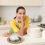 thumbnail of Relaxdays Käseglocke mit Käsebrett, Stahl Käsebesteck, Käsemesser, Käsegabel, Servierplatte, Bambus, Schiefer, natur