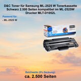 thumbnail of D&C Toner für Samsung ML-2525 W Tonerkassette Schwarz 2.500 Seiten kompatibel im ML-2525W Drucker MLT-D1052L